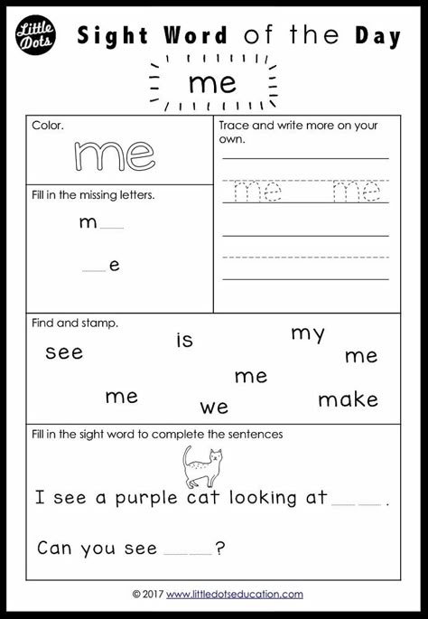 Sight Word Of The Day, Dolch Sight Words Kindergarten, Dolch Sight Word Activities, Sight Word Worksheets Free, Pre K Sight Words, Sight Words Worksheets, Basic Sight Words, Pre Primer Sight Words, Words Worksheet