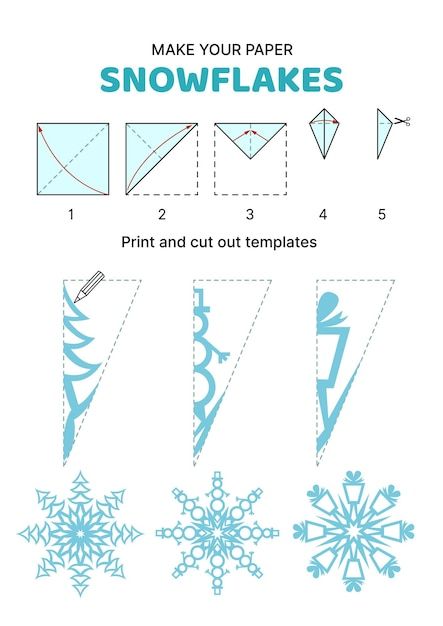 How to make paper snowflake fir tree sno... | Premium Vector #Freepik #vector #cut #illustrations #cartoon-illustration #papercraft Reindeer Snowflake Pattern, Paper Cut Snowflakes, Snowflake Cut Out Patterns, How To Cut Out A Snowflake, Easy Snowflake Cutouts For Kids, Parchment Paper Snowflakes, How To Fold A Paper Snowflake, How To Cut Snowflakes Out Of Paper, How To Make A Snowflake Out Of Paper