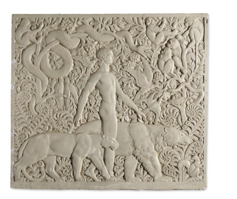 RAYMOND DELAMARRE (1890-1986), 'MOWGLI', 1926; Bas relief in plaster,, 181 x 203 cm. (80¾ x 80¾ in.) Bas Relief Wall, Jungle Man, Bas Relief Art, Relief Art, Relief Sculpture, Art Folder, Textile Fiber Art, Plaster Art, Clay Design