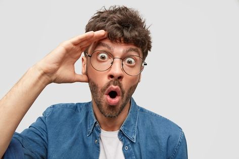 Emotive shocked bearded male stares with... | Free Photo #Freepik #freephoto #man #glasses #person #mouth Surprised Reaction Pic, Reaction Post, Reaction Photo, Formal Poses, Thumbnail Png, Thinking Pose, Thumbnails Youtube Background, Editing Material, Hand On Head