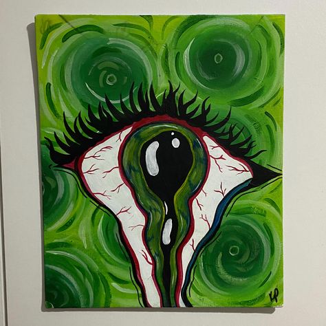 Melting Painting Ideas, Weird Acrylic Painting Ideas, Funky Art Painting Acrylic, Green Drawing Ideas Easy, Grunge Art Paintings, Painting Ideas Funky, Alien Painting Easy, Monster Eyes Drawing, Creepy Painting Ideas