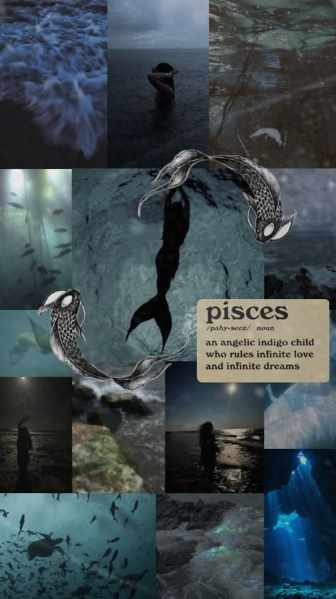 #pisces #piscesaesthetic #fyp #shufflefyp Pisces Collage Wallpaper, Pices Zodiac Wallpapers, Zodiac Signs Wallpaper Pisces, Lilith In Pisces Aesthetic, Pisces Astethic, Moon In Pisces Aesthetic, Kamiah Core, Dark Pisces Aesthetic, Pisces Siren