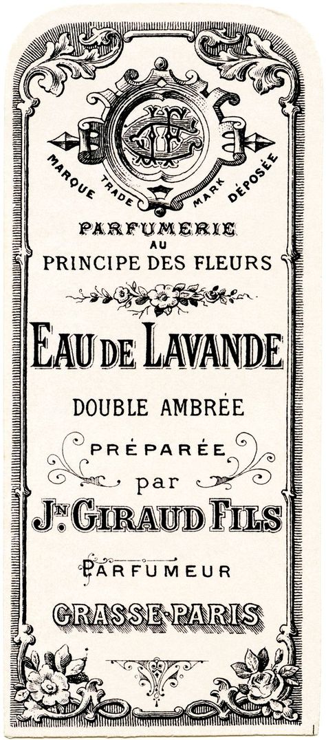 French perfume label, Jn Giraud Fils, vintage French ephemera, eau de lavande, lavender water perfume label, free vintage label graphic Vintage French Ephemera, French Perfume Labels, French Typography, Perfume Label, Paris 1900, Lavender Water, French Ephemera, Etiquette Vintage, Foto Transfer