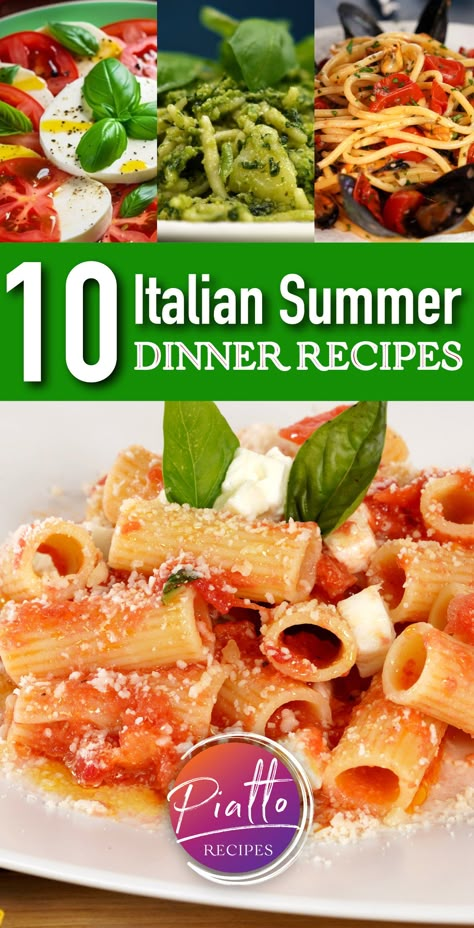 Looking for easy summer dinner recipe ideas? You can't go wrong with these classic Italian recipes: https://www.piattorecipes.com/10-italian-summer-dinner-recipe-ideas/

#summer #dinner #recipes #italianfood Italian Recipes Summer, Italian Summer Pasta Recipes, Family Italian Dinner Ideas, Italian Summer Dinner Party Recipes, Gourmet Summer Dinner, Summer Dinner Recipes No Oven, Italian Summer Dinner Recipes, Easy Summer Dinner Party Menu Ideas, Italian Summer Recipes Dinner