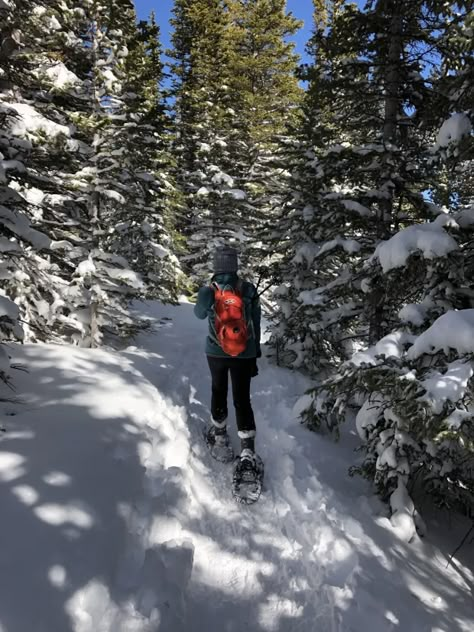 Winter hiking and snowshoe trails in Colorado from 1-6 miles Hiking In The Snow, Hiking Winter Aesthetic, Snow Shoeing Aesthetic, Snowshoe Aesthetic, Snowshoeing Aesthetic, Hiking Aesthetic Winter, January Lockscreen, Winter Hiking Aesthetic, Romanticizing January