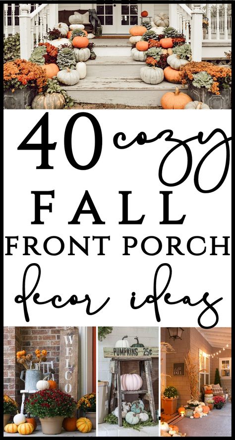 Looking for fall front porch decor ideas? If you love rustic fall home  - or farmhouse, traditional or modern, you'll find simple fall porch decor that you can try, with 10 pro decorating tips to help! These ideas can also work well if you're need patio ideas for fall decorating, too!  Check out 40 gorgeous fall front porches! Chic and classy fall outdoor entryway ideas you'll love! Fall Decor On Front Porch, Cute Fall Porch Decor Ideas, Planter Boxes For Front Porch, Fall Decor Inspiration Front Porch, Fall Decoration Front Porch, Classy Fall Porch Decor, Pumpkins On The Porch, Elegant Fall Front Porch Decor, Easy Fall Front Porch Decor Ideas