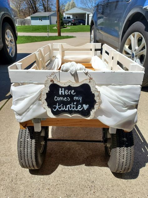 Wedding Wagon Ideas, Wagons For Weddings, Wagon For Wedding Baby, Wedding Wagons For Flower Girl, Flower Girl Wagon, Wedding Wagon, Wagon For Wedding, Radio Flyer Wagons, Newborn Flower