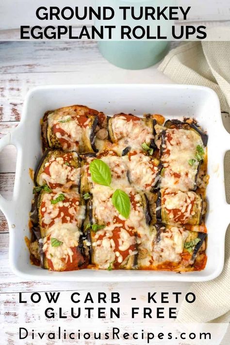 Ground Turkey Eggplant Roll Ups Eggplant Roll Ups, Healthy Rolls, Baked Eggplant Slices, Eggplant Recipes Healthy, Recipe Eggplant, Eggplant Rolls, Healthy Eggplant, Baked Eggplant, Ground Turkey Recipes