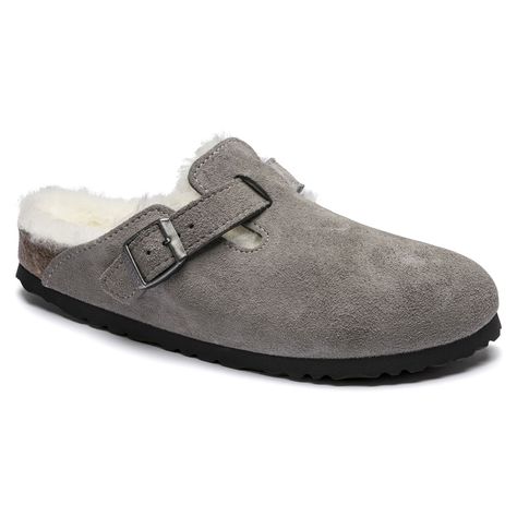 Boston Shearling Suede Leather Stone Coin | BIRKENSTOCK Birkenstock Buckley, Birkenstock Men, Boston Shearling, Timeless Shoes, Birkenstock Boston Shearling, Suede Clogs, Birkenstock Women, Zermatt, Birkenstock Boston