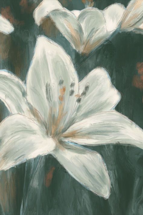 Painting of a white lily flower on a stretch canvas #lily #lilly #flower #florals #painting #monet #laurenyeagerart #print #mystyle #abstract #art Lily Flower Painting, Painting Monet, Lilies Drawing, White Lily Flower, Lily Wallpaper, Piskel Art, Lilly Flower, Lily Painting, Art Sketches Doodles