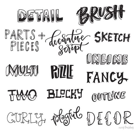 Freebie: Hand Lettering Style Inspiration Guide | Every-Tuesday                                                                                                                                                                                 More Doodle Lettering Handwriting, Different Calligraphy Styles, Poster Lettering Handwritten, Doodle Letters Alphabet, Lettering Idea, Lettering Fonts Design, Handlettering Inspiration, Different Lettering Styles, Hand Lettering Ideas