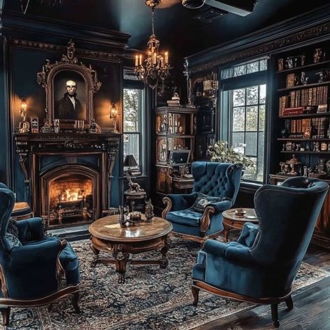 10 Dark Academia Living Room Ideas: Transform Your Space with Vintage Charm and Mystery | Florgeous Sirius Black House Aesthetic, Victorian Parlour Room, 1920s Parlor Room, Dark Romantic Home Decor, William Morris Inspired Living Room, Antique Sitting Room, Moody Home Decor Ideas, Dark Academia Sitting Room, Gothic Decor Ideas