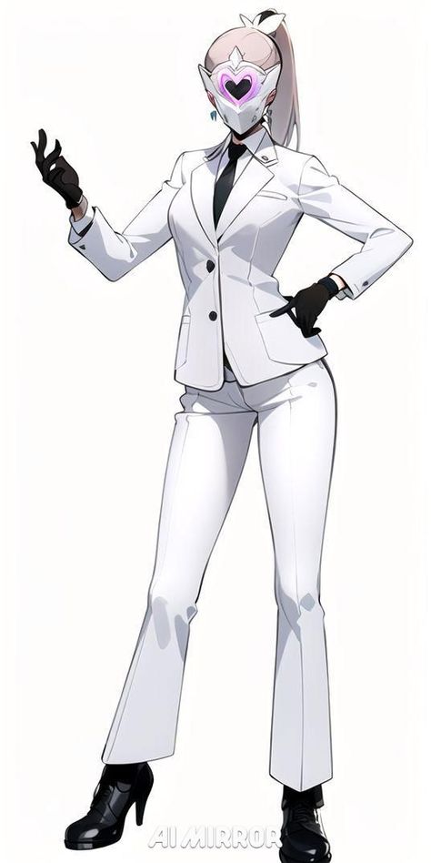 Boss Lady Character Design, Female Villain Concept Art, Power Suit Concept Art, Female In Suit Drawing, Superhero Clothes Design, Female Suit Drawing, White Hero Suit, Ceo Character Design, Battle Suit Female