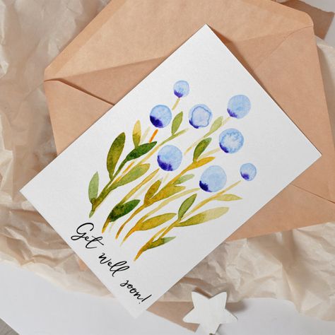 Get well soon minimal blue watercolor flowers card - Get Well Soon gifts Thank You Card Painting, Thank You Cards Watercolor Handmade, Handmade Cards Thank You, Watercolor Cards Thank You, Hand Painted Thank You Cards, Watercolor Thank You Cards Diy Handmade, Get Well Soon Watercolor Card, Thank You Card Watercolor, Cute Thank You Card Ideas