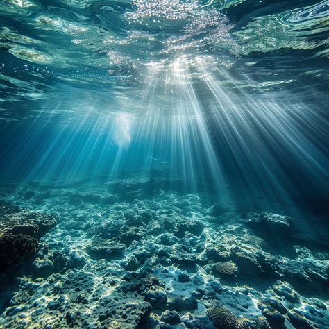 Underwater Light Rays: Sunlight filters through the clear blue water, illuminating the underwater seascape with ethereal rays. #underwater #sunlight #ocean #rays #clear #aiart #aiphoto #stockcake ⬇️ Download and 📝 Prompt 👉 https://ayr.app/l/9HDv Underwater Landscape Photography, Light In Water, Light Through Water, Ocean Corset, Underwater Sunlight, Sun Underwater, Ocean Lighting, Mercedes Art, Underwater Pics