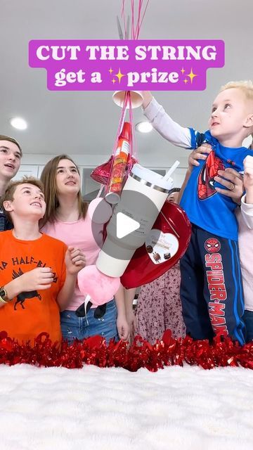 Jessica Ballinger on Instagram: "Cut the string and win a prize! This is a super fun & sweet game for Valentine’s Day parties! ✂️ 💝 #familygames #cuttherope #cutthestring #valentinesday #valentinesdaygame #familygamenight #partygames" Pick An Envelope Game, Silly String Games, Sweet Games, Cup Games, Cut The Ropes, Game Prizes, Ring Toss, Kids Groups, Group Games