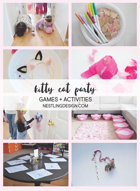 Kitty Cat Games | NestlingDesign.com Cat Party Games, Cat Games For Kids, Kitty Cat Party, Cat Games, Kitten Birthday Party, Cat Themed Parties, Cat Themed Birthday Party, Kitten Party, Kitty Party Games