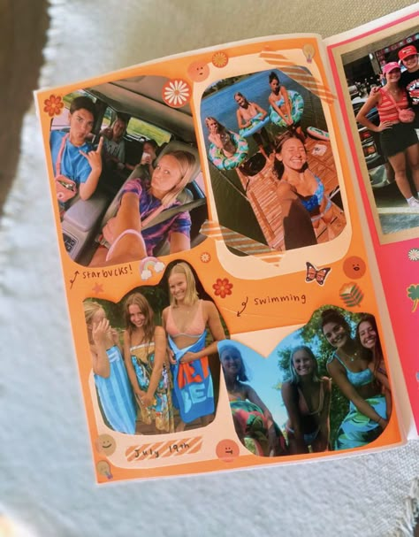 Pic Album Ideas, Sophomore Year Scrapbook Ideas, Photo Album Scrapbooking Aesthetic, Friendship Photo Album Ideas, Scrapbook Summer Aesthetic, Scrapbook Ideas Colorful, Bff Scrapbook Ideas Best Friends, Freshmen Year Scrapbook Ideas, School Year Scrapbook