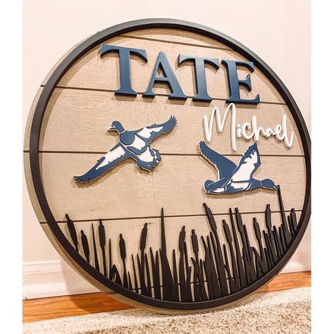 Wood Duck Nursery, Duck Hunting Themed Nursery, Baby Boy Duck Hunting Nursery, Boy Nursery Duck Hunting, Baby Name Signs Boy, Boy Name Signs For Nursery, Baby Boy Hunting Nursery, Hunting Nursery Theme, Baby Boy Name Signs