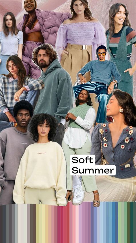 Soft Summer outfit and colour inspiration ✨ The Soft Summer palette is cool and soft. Such an elegant palette! #softsummer #colorseason #colourseaaon #coloranalysis #colourabalysis Kibbe Dramatic Outfits, Summer Colour Season, Romantic Soft Summer, Winter Palette Outfits, Seasonal Analysis, Dark Winter Palette, Summer Color Season, Dramatic Outfits, Color Analysis Summer