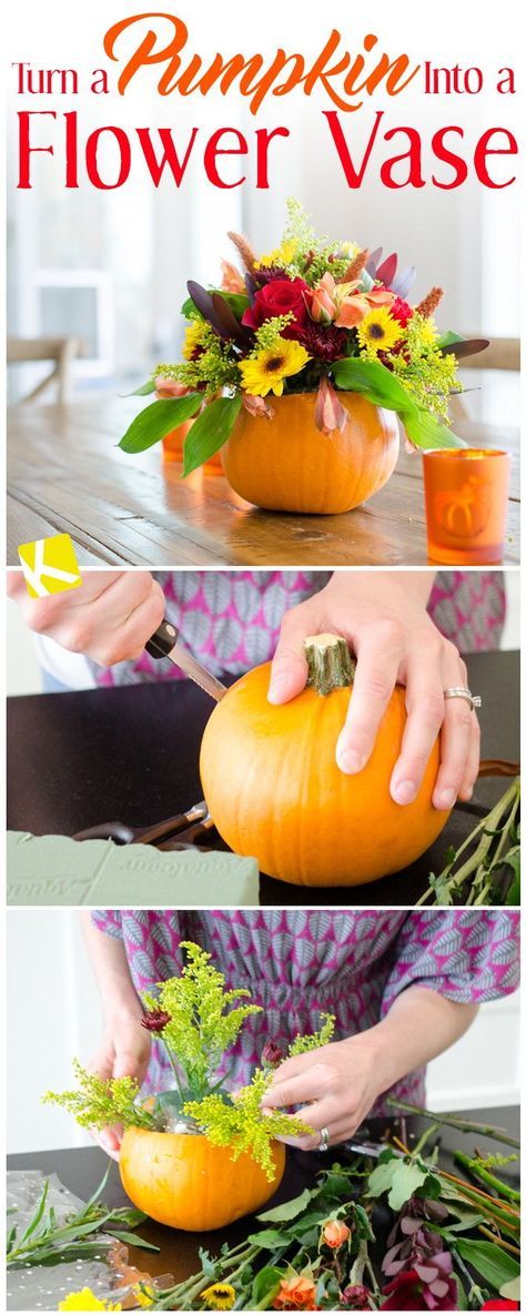 Turn a pumpkin into a flower vase Thanksgiving Table Settings Centerpieces, Pumpkin Flower Arrangement, Thanksgiving Flower Arrangements, Thanksgiving Floral Arrangements, Pumpkin Bouquet, Pumpkin Floral Arrangements, Thanksgiving Floral, Pumpkin Vase, Pumpkin Diy