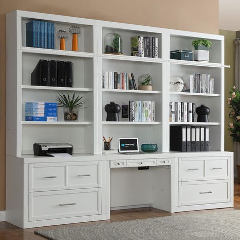 wall shelving with desk - Yahoo Image Search Results Library Desk, Office Built Ins, Office Bookshelves, Home Office Library, Library Wall, Bookcase Wall, Reading Nooks, Desk Ideas, Study Design