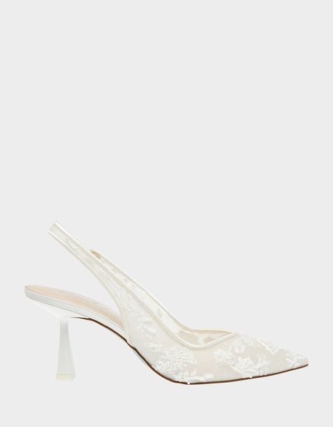 NIKKI IVORY Slingback Heels | Women's Heels – Betsey Johnson White Kitten Heels, Bride Heels, Wedding Shoes Bride, Bridal Heels, Lace Heels, Slingback Heels, White Heels, Wedding Heels, Bride Shoes