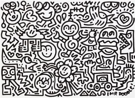 Artwork by Mr. Doodle, Untitled, Made of marker on paper Mr Doodle Art Lesson, Pen Line Art Doodles, Graffiti Doodle Art, Mr Doodle Art, Room Doodle, Doodle Mural, Mr Doodle, T Shirt Stencils, Doodles Games