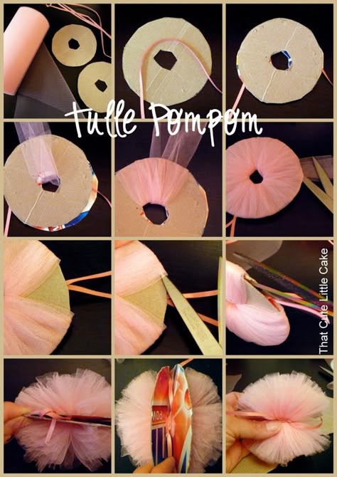 I think this is a better way of making tulle pom poms Pompon Tulle, Tulle Pompoms, Pompon Diy, Tulle Crafts, Tulle Poms, Pom Pom Crafts, Diy Wedding Decorations, Flowers Diy, Diy Party