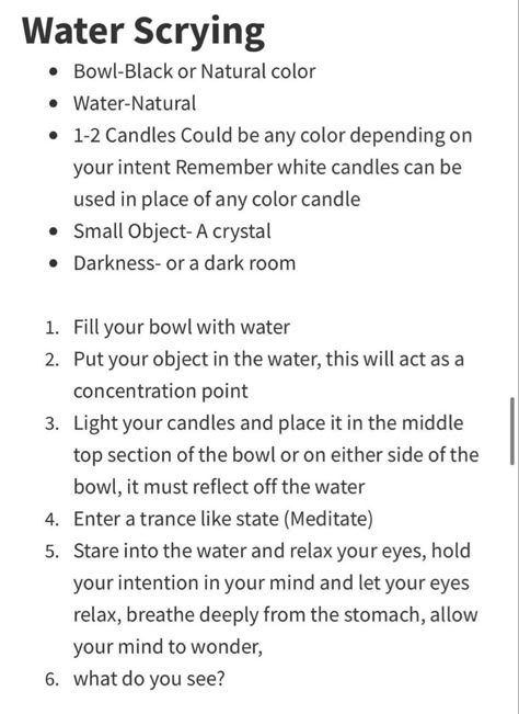 Water Scrying Witchcraft, Candle Scrying, Scrying Witchcraft, Water Scrying, Scrying Bowl, Witchcraft Diy, Psychic Development Learning, Hoodoo Magic, Goddess Magick