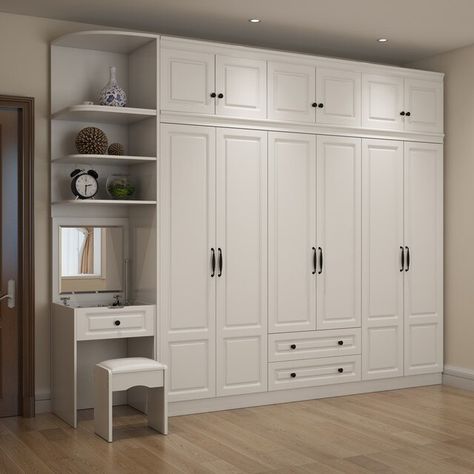 Wardrobe and Top Cabinet Simple Modern Economical Plate-Type White Cabinet Wooden 6-Door Wardrobe furniture _ - AliExpress Mobile Bedroom Built In Wardrobe, White Closet, Bedroom Cupboard, White Wardrobe, Wardrobe Interior Design, Wooden Wardrobe, Bedroom Closet Design, Wardrobe Furniture, Wardrobe Design Bedroom