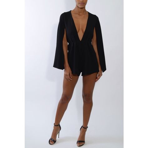 Summer Rompers, Romper Summer, Arm Jewelry, Cape Sleeves, Girly Fashion, Sleeved Romper, Black Romper, Stunning Dresses, Playsuit