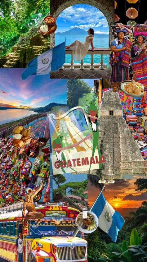 #collage #aesthetic #country #travel #viralpost #Guatemala #GuatemalanFood #stew #vibrant Guatemala Aesthetic Wallpaper, Latina Wallpaper, Girl Adventure, Creative Vision Boards, Aesthetic Country, Hidden Book, Latino Culture, Guatemala Travel, Dream Trips