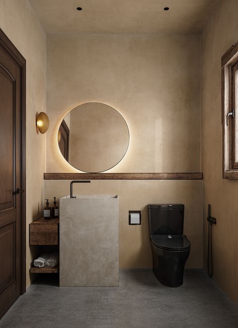 KANSO on Behance Wabi Sabi Toilet, Wabi Sabi House, Wabi Sabi Home Decor, Natural Interior Design, Wabi Sabi Interior, Concrete Effect Paint, Wooden Table And Chairs, Japandi Living, Japanese Interiors