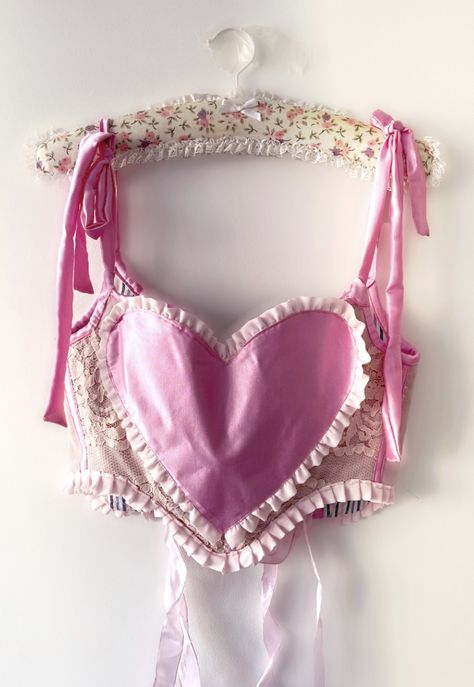 Cute Heart Outfits, Heartcore Outfit, Cupid Outfit Aesthetic, Cupid Aesthetic Outfit, Cupid Inspired Outfits, Love Core Outfits, Pink Heart Outfit, Heart Shaped Corset, Heart Corset Top