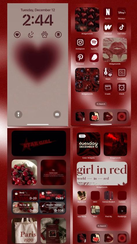 Cherry Red/ Red Home Screen Red Home Screen Aesthetic, Red Home Screen, Home Screen Aesthetic, Screen Aesthetic, Dark Red Wallpaper, Red Girl, Red Wallpaper, Home Screen, Star Girl