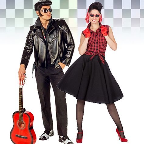 Die späten 50er Jahre gelten als die Hochzeit des Rockabilly - einer Zeit die geprägt war von Rock n Roll Musik und der dazu passenden Kleidung im Stile der 40er und 50er Jahre. Dieses klassische Kurzarm-Hemd im Bowling-Stil passt wirklich perfekt in diese Zeit. Das Hemd hat zwei rote Streifen auf der Brust und eine schöne Stickerei einer Rock n Roll Gitarre auf der rechten Seite Die Premium-Line ist eine Kostüm-Linie, die sich durch besonders schöne Stoffe und eine wirklich gute Verarbeitung... Rock N Roll Costume, Rock And Roll Dresses, 50s Rock And Roll, Rock N Roll Music, Rock Roll, American Dream, Beautiful Embroidery, Rock N, Matching Outfits