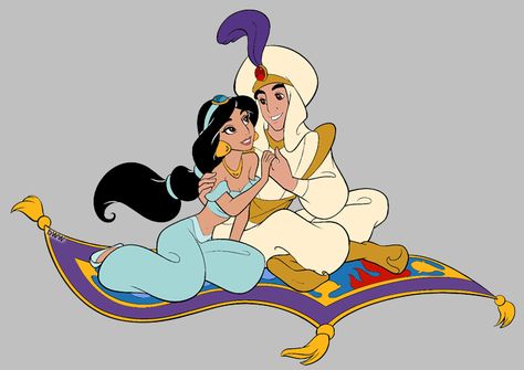 Jasmine and Aladdin on the Magic Carpet Aladdin Carpet, Jasmine And Aladdin, Aladdin Magic Carpet, Disney Clipart, Disney Jasmine, Aladdin And Jasmine, Cute Couple Drawings, Disney Aladdin, Princess Jasmine