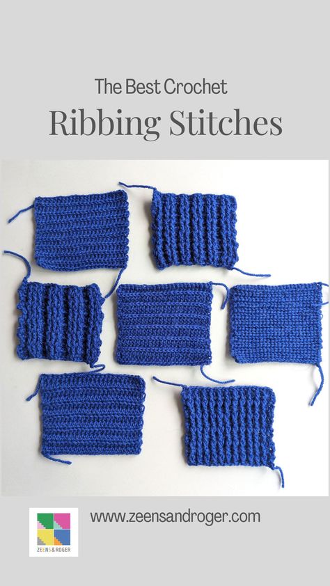 New Crochet rib stitches to learn. which is your fave? Learn new crochet techniques for crochet rib with Zeens and Rogers' video tutorial. Adding Ribbing To Crochet, Crochet Rib Stitches, How To Crochet Ribbed Edging, How To Crochet Rib Stitch, Ribbing Stitch Crochet, Crochet Rib Stitch Tutorials, Ribbed Stitch Crochet, Crochet Ribbing Stitch, Rib Crochet Stitch