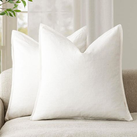 Amazon.com: Foindtower Pack of 2, Decorative Linen Soild Throw Pillow Covers Soft Accent Lumbar Cushion Case Boho Farmhouse Neutral Pillowcase for Couch Sofa Bed Living Room Home Decor 12 x 20 Inch Cream White : Home & Kitchen Cream Euro Pillows, White Euro Pillows, White Throw Pillows On Couch, Decor Pillows On Bed, White Couch With Pillows, White Pillows Bedroom, Idyllic Aesthetic, Simplistic Aesthetic, Mountain Condo