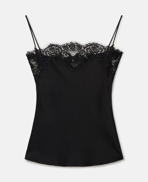 Discover Stella's Black Guipere Lace Trim Satin Cami Top today. Free standard shipping is available on all orders. Shop online now. Barbie Sewing, Satin Cami Top, Lipstick Red, Satin Cami, Black Lace Tops, Satin Top, Stella Mccartney Adidas, Black Sleeveless, Cami Top