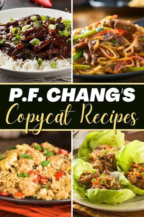 Have your favorite restaurant dishes at home with these P.F. Chang's copycat recipes! From lettuce wraps to spicy chicken to spring rolls, these dishes are so easy to make at home. Pf Changs Copycat Recipes Main Dishes, Copycat Chinese Restaurant Recipes, Pf Chang Chicken Lo Mein Recipe, Copycat Restaurant Recipes Pf Changs, Pf Chang Lo Mein Recipe, Copycat Asian Restaurant Recipes, Pf Changs Noodles Lo Mein, Pf Chang Copycat Recipe, Copycat Chinese Takeout