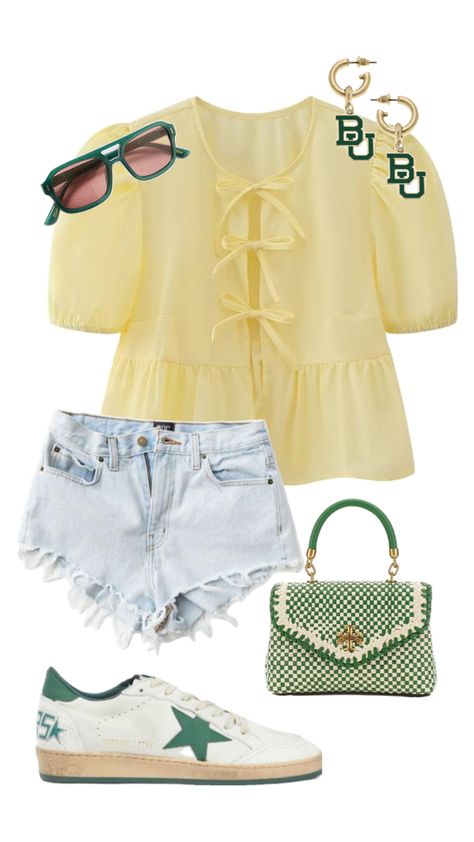 baylor game day outfit inspo Black And Yellow Game Day Outfit, Green And Gold Game Day Outfit, Baylor Game Day Outfit, Baylor Gameday Outfit, Game Day Fits, Rush Week Outfits, Preppy Country, Gameday Outfits, Rush Week