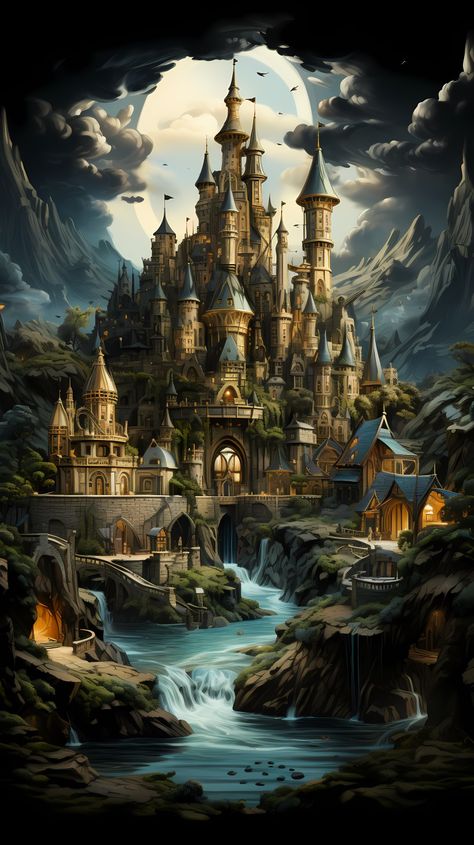 Castles Fantasy Medieval, Gothic Castle Fantasy Art, Fantasy World Aesthetic Castle, Big Fantasy Castle, Fairytale Castle Art, Beautiful Castles Fairytale, Magical Background Fairytale, Fantasy World Art Dreams, Fantasy Places City