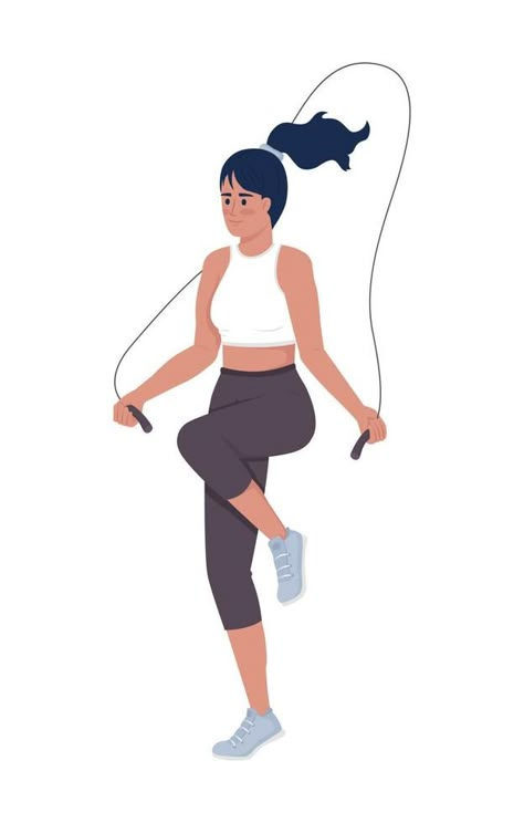 Woman with jumping rope semi flat color vector character. Editable figure. Full body person on white. Sports training simple cartoon style illustration for web graphic design and animation Workout Pictures Women, Jump Rope Illustration, Jump Rope Drawing, Jumping Character, Exercise Picture, Fitness Animation, Exercise Cartoon, Body Animation, Sport Animation