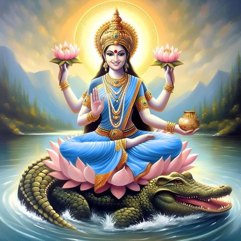 Durga Maa Navratri, Maa Navratri, Godly Pictures, Ganga Maa, Ganga Devi, Ganpati Art, Vishnu Lakshmi, Laxmi Maa, Lakshmi Narayana