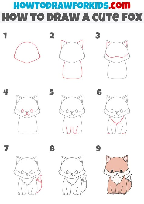 how to draw a cute fox step by step Fox Drawing Tutorial, Fox Drawing ...