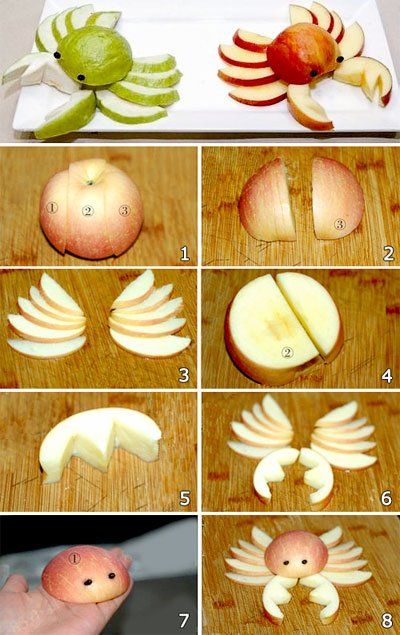 How To Cut Apples, Cute Food Tutorial, Apple Food Art, Apple Crab, Apple Food, Apple Ideas, Apple Cut, Fun Food For Kids, Fruit Animals