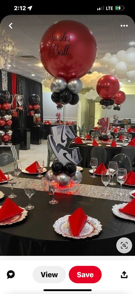 Sneak Ball Party, Air Jordan 1 Party Decorations, Sneaker Gala Cake Ideas, Red Carpet Sneaker Ball, Sneaker Ball Anniversary Party, Sneaker Bday Party, 40th Sneaker Ball Party, Sneaker Ball Table Decorations, Sneaker Graduation Party