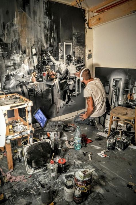 Artists At Work, Art Studio Space, Art Studio Room, Art Studio Design, Bratislava Slovakia, Artist Aesthetic, Studio Room, Artist Life, Studio Space